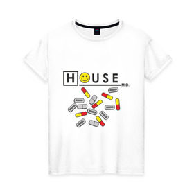 Женская футболка хлопок с принтом House m.d. (2) в Петрозаводске, 100% хлопок | прямой крой, круглый вырез горловины, длина до линии бедер, слегка спущенное плечо | everybody lies | haus | house | все лгут | доктор | хауз | хаус | хью лори