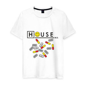 Мужская футболка хлопок с принтом House m.d. (2) в Петрозаводске, 100% хлопок | прямой крой, круглый вырез горловины, длина до линии бедер, слегка спущенное плечо. | everybody lies | haus | house | все лгут | доктор | хауз | хаус | хью лори