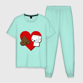 Мужская пижама хлопок с принтом Какашка и бумага в Петрозаводске, 100% хлопок | брюки и футболка прямого кроя, без карманов, на брюках мягкая резинка на поясе и по низу штанин
 | love. сердце | бумага | вместе навсегда | любовь | туалетная бумага
