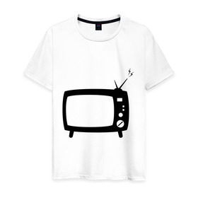 Мужская футболка хлопок с принтом Телевизор в Петрозаводске, 100% хлопок | прямой крой, круглый вырез горловины, длина до линии бедер, слегка спущенное плечо. | зомбоящик | тв | телевидение | телевизор | телик | ящик