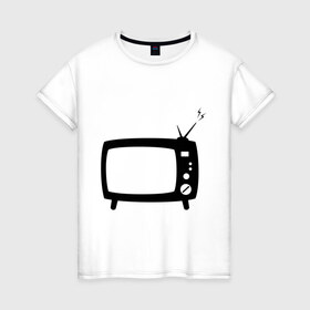 Женская футболка хлопок с принтом Телевизор в Петрозаводске, 100% хлопок | прямой крой, круглый вырез горловины, длина до линии бедер, слегка спущенное плечо | зомбоящик | тв | телевидение | телевизор | телик | ящик
