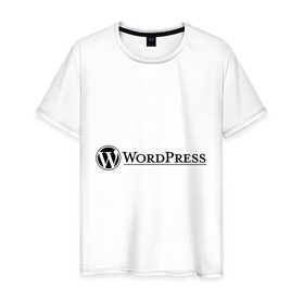 Мужская футболка хлопок с принтом Wordpress в Петрозаводске, 100% хлопок | прямой крой, круглый вырез горловины, длина до линии бедер, слегка спущенное плечо. | wordpress | wp | админу | блог | вордпресс