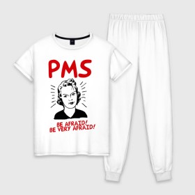 Женская пижама хлопок с принтом PMS (2) в Петрозаводске, 100% хлопок | брюки и футболка прямого кроя, без карманов, на брюках мягкая резинка на поясе и по низу штанин | be afraid | девушка | истерика | нервы | опсайтесь | остерегайтесь | пмс | характер