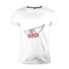 Мужская футболка премиум с принтом Aerosmith с крыльями в Петрозаводске, 92% хлопок, 8% лайкра | приталенный силуэт, круглый вырез ворота, длина до линии бедра, короткий рукав | aerosmith | rock | крылья ангела | рок
