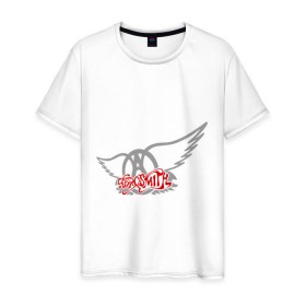 Мужская футболка хлопок с принтом Aerosmith с крыльями в Петрозаводске, 100% хлопок | прямой крой, круглый вырез горловины, длина до линии бедер, слегка спущенное плечо. | aerosmith | rock | крылья ангела | рок