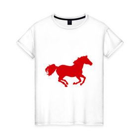 Женская футболка хлопок с принтом Лошадь (3) в Петрозаводске, 100% хлопок | прямой крой, круглый вырез горловины, длина до линии бедер, слегка спущенное плечо | животные | конь | лошадь | скакун