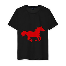 Мужская футболка хлопок с принтом Лошадь (3) в Петрозаводске, 100% хлопок | прямой крой, круглый вырез горловины, длина до линии бедер, слегка спущенное плечо. | животные | конь | лошадь | скакун