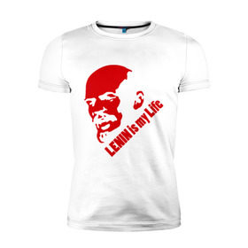 Мужская футболка премиум с принтом Ленин -моя жизнь в Петрозаводске, 92% хлопок, 8% лайкра | приталенный силуэт, круглый вырез ворота, длина до линии бедра, короткий рукав | вождь | коммунизм | ленин | революция | советский | социализм | союз | ссср | ульянов
