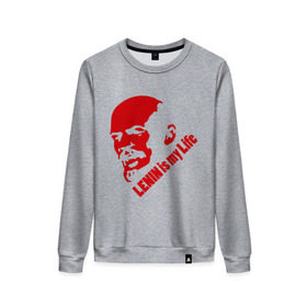 Женский свитшот хлопок с принтом Ленин -моя жизнь в Петрозаводске, 100% хлопок | прямой крой, круглый вырез, на манжетах и по низу широкая трикотажная резинка  | вождь | коммунизм | ленин | революция | советский | социализм | союз | ссср | ульянов