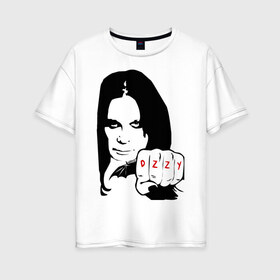 Женская футболка хлопок Oversize с принтом Ozzy Ozborn в Петрозаводске, 100% хлопок | свободный крой, круглый ворот, спущенный рукав, длина до линии бедер
 | osborn | osbourne | ozzy | озборн | оззи | осборн