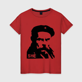 Женская футболка хлопок с принтом С Че Геварой в Петрозаводске, 100% хлопок | прямой крой, круглый вырез горловины, длина до линии бедер, слегка спущенное плечо | cuba | гевара | куба | революция | свобода | че