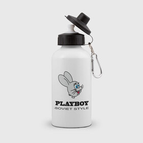 Бутылка спортивная с принтом Playboy soviet style в Петрозаводске, металл | емкость — 500 мл, в комплекте две пластиковые крышки и карабин для крепления | playboy | зайчик | зайчонок | заяц | плейбой | плэйбой