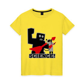 Женская футболка хлопок с принтом Наука в Петрозаводске, 100% хлопок | прямой крой, круглый вырез горловины, длина до линии бедер, слегка спущенное плечо | robot | игра | наука | научные открытия | научные разработки | приставка | робот | ученый