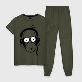 Женская пижама хлопок с принтом Гомер и музыка в Петрозаводске, 100% хлопок | брюки и футболка прямого кроя, без карманов, на брюках мягкая резинка на поясе и по низу штанин | гомер