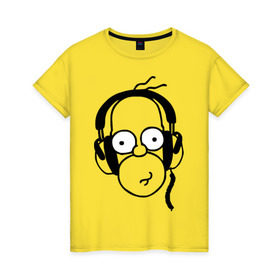 Женская футболка хлопок с принтом Гомер и музыка в Петрозаводске, 100% хлопок | прямой крой, круглый вырез горловины, длина до линии бедер, слегка спущенное плечо | гомер