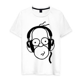Мужская футболка хлопок с принтом Гомер и музыка в Петрозаводске, 100% хлопок | прямой крой, круглый вырез горловины, длина до линии бедер, слегка спущенное плечо. | гомер