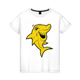 Женская футболка хлопок с принтом Веселая акула в Петрозаводске, 100% хлопок | прямой крой, круглый вырез горловины, длина до линии бедер, слегка спущенное плечо | акула | веселая акула | животные | хищник