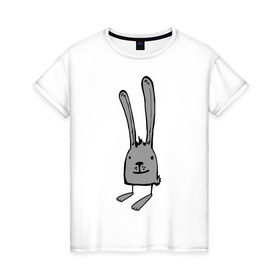 Женская футболка хлопок с принтом Ушастый заяц в Петрозаводске, 100% хлопок | прямой крой, круглый вырез горловины, длина до линии бедер, слегка спущенное плечо | животные | зайка | зайчик | заяц | кролик | ушастный заяц | уши