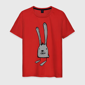 Мужская футболка хлопок с принтом Ушастый заяц в Петрозаводске, 100% хлопок | прямой крой, круглый вырез горловины, длина до линии бедер, слегка спущенное плечо. | животные | зайка | зайчик | заяц | кролик | ушастный заяц | уши