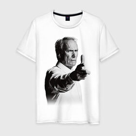 Мужская футболка хлопок с принтом Клинт Иствуд в Петрозаводске, 100% хлопок | прямой крой, круглый вырез горловины, длина до линии бедер, слегка спущенное плечо. | вестерн | гран торино | клинт иствуд