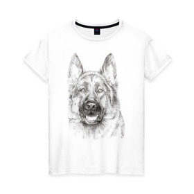 Женская футболка хлопок с принтом Собака Овчарка в Петрозаводске, 100% хлопок | прямой крой, круглый вырез горловины, длина до линии бедер, слегка спущенное плечо | dog | животные | овчарка | пес | песик | собака