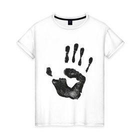Женская футболка хлопок с принтом Отпечаток руки в Петрозаводске, 100% хлопок | прямой крой, круглый вырез горловины, длина до линии бедер, слегка спущенное плечо | ладонь | отпечаток | отпечаток руки | рука | след от руки