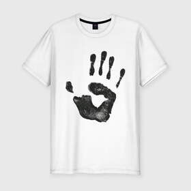 Мужская футболка премиум с принтом Отпечаток руки в Петрозаводске, 92% хлопок, 8% лайкра | приталенный силуэт, круглый вырез ворота, длина до линии бедра, короткий рукав | ладонь | отпечаток | отпечаток руки | рука | след от руки