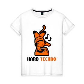 Женская футболка хлопок с принтом Hard Techno - Dj вверх ногами в Петрозаводске, 100% хлопок | прямой крой, круглый вырез горловины, длина до линии бедер, слегка спущенное плечо | deejay | dj | hard | techno | вертушка | диджей | пластинка | техно