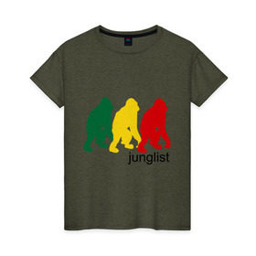 Женская футболка хлопок с принтом Junglist - обезьяны в Петрозаводске, 100% хлопок | прямой крой, круглый вырез горловины, длина до линии бедер, слегка спущенное плечо | junglist | джанглисты | обезьяны