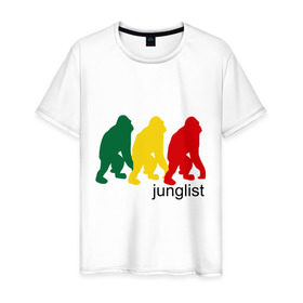 Мужская футболка хлопок с принтом Junglist - обезьяны в Петрозаводске, 100% хлопок | прямой крой, круглый вырез горловины, длина до линии бедер, слегка спущенное плечо. | Тематика изображения на принте: junglist | джанглисты | обезьяны
