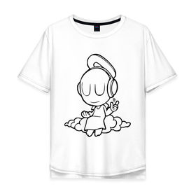 Мужская футболка хлопок Oversize с принтом Ангел в наушниках в Петрозаводске, 100% хлопок | свободный крой, круглый ворот, “спинка” длиннее передней части | club | dj | ангел | диджей | клуб | наушники