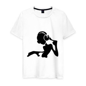 Мужская футболка хлопок с принтом Девочка DJ (2) в Петрозаводске, 100% хлопок | прямой крой, круглый вырез горловины, длина до линии бедер, слегка спущенное плечо. | deejay | dj | девочка | диджей | силуэт
