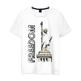 Мужская футболка хлопок с принтом Freedom в Петрозаводске, 100% хлопок | прямой крой, круглый вырез горловины, длина до линии бедер, слегка спущенное плечо. | freedom | usa | америка | йорк | нью | нью йорк | свобода | статуя свободы | сша