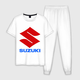 Мужская пижама хлопок с принтом Suzuki в Петрозаводске, 100% хлопок | брюки и футболка прямого кроя, без карманов, на брюках мягкая резинка на поясе и по низу штанин
 | suzuki | авто | автомобили | автомобиль | бренд | бренды | логотип | машины | сузуки | тачки