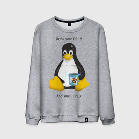 Мужской свитшот хлопок с принтом Drink your OS And smell Linux в Петрозаводске, 100% хлопок |  | пингвин
