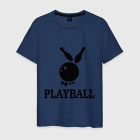 Мужская футболка хлопок с принтом Playball в Петрозаводске, 100% хлопок | прямой крой, круглый вырез горловины, длина до линии бедер, слегка спущенное плечо. | bowling | playball | playboy | боулинг | кегли | плейбой | шар | шары