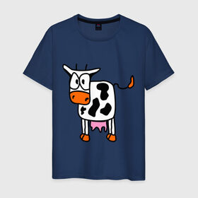 Мужская футболка хлопок с принтом Корова - буренка в Петрозаводске, 100% хлопок | прямой крой, круглый вырез горловины, длина до линии бедер, слегка спущенное плечо. | cow | буренка | животные | корова | крс | скот