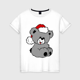 Женская футболка хлопок с принтом Милый медведь в шапочке в Петрозаводске, 100% хлопок | прямой крой, круглый вырез горловины, длина до линии бедер, слегка спущенное плечо | медвежонок | медеведь | мишка | мишутка | шапка | шапочка