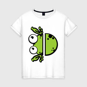 Женская футболка хлопок с принтом Смешная лягушка в Петрозаводске, 100% хлопок | прямой крой, круглый вырез горловины, длина до линии бедер, слегка спущенное плечо | жвотные | лягушка | смешная лягушка