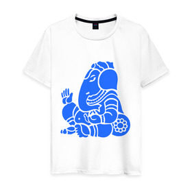 Мужская футболка хлопок с принтом Ганеша в Петрозаводске, 100% хлопок | прямой крой, круглый вырез горловины, длина до линии бедер, слегка спущенное плечо. | слон