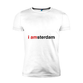 Мужская футболка премиум с принтом I amsterdam в Петрозаводске, 92% хлопок, 8% лайкра | приталенный силуэт, круглый вырез ворота, длина до линии бедра, короткий рукав | amsterdam | амстердам | я амстердам