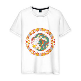 Мужская футболка хлопок с принтом China dragon в Петрозаводске, 100% хлопок | прямой крой, круглый вырез горловины, длина до линии бедер, слегка спущенное плечо. | china dragon | tribal | дракон | китайский дракон | трайбл | узор
