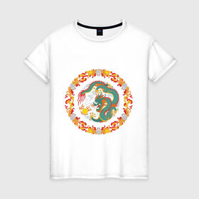 Женская футболка хлопок с принтом China dragon в Петрозаводске, 100% хлопок | прямой крой, круглый вырез горловины, длина до линии бедер, слегка спущенное плечо | china dragon | tribal | дракон | китайский дракон | трайбл | узор