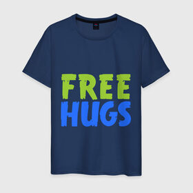 Мужская футболка хлопок с принтом Объятия бесплатно в Петрозаводске, 100% хлопок | прямой крой, круглый вырез горловины, длина до линии бедер, слегка спущенное плечо. | Тематика изображения на принте: free hugs | обнимать | объятия бесплатно | подарите людям свои теплые дружеские объятияобниматься