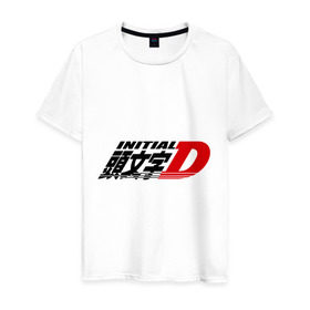 Мужская футболка хлопок с принтом Initial D в Петрозаводске, 100% хлопок | прямой крой, круглый вырез горловины, длина до линии бедер, слегка спущенное плечо. | jdm style | авто | автомобиль | логотип аниме 