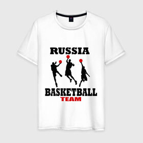 Мужская футболка хлопок с принтом Русский баскетбол в Петрозаводске, 100% хлопок | прямой крой, круглый вырез горловины, длина до линии бедер, слегка спущенное плечо. | российский
