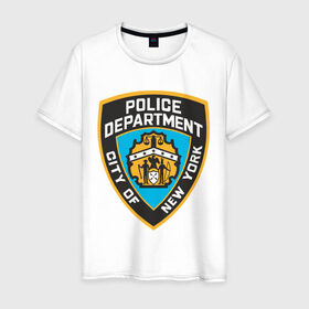 Мужская футболка хлопок с принтом N.Y.P.D. в Петрозаводске, 100% хлопок | прямой крой, круглый вырез горловины, длина до линии бедер, слегка спущенное плечо. | new york | nypd | police | police department | нью йорк