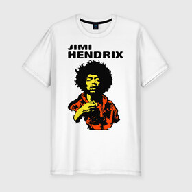 Мужская футболка премиум с принтом Jimi Hendrix in a red t-shirt в Петрозаводске, 92% хлопок, 8% лайкра | приталенный силуэт, круглый вырез ворота, длина до линии бедра, короткий рукав | jimi hendrix in a red | rock | джими хендрикс | рок