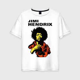 Женская футболка хлопок Oversize с принтом Jimi Hendrix in a red t-shirt в Петрозаводске, 100% хлопок | свободный крой, круглый ворот, спущенный рукав, длина до линии бедер
 | Тематика изображения на принте: jimi hendrix in a red | rock | джими хендрикс | рок