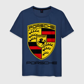 Мужская футболка хлопок с принтом Porsche (2) в Петрозаводске, 100% хлопок | прямой крой, круглый вырез горловины, длина до линии бедер, слегка спущенное плечо. | porsche | авто2012 | логотип порше | порш | порше | поршель | символ порше